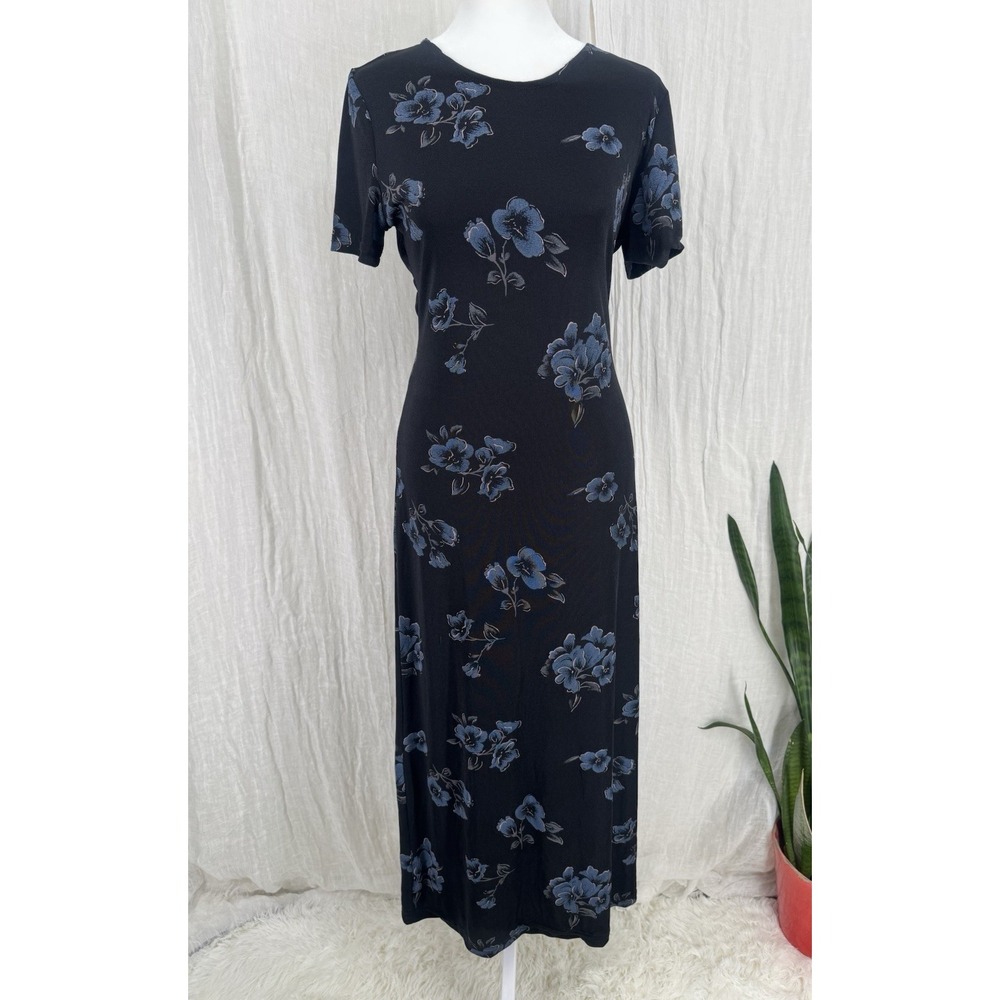 Vintage 90s Grunge Floral Maxi Dress M Indie Whimsigoth Stretchy Slinky Y2K